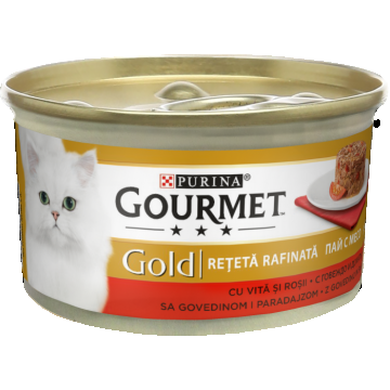 GOURMET GOLD Savoury Cake cu Vita si rosii, hrana umeda pentru pisici, 85 g