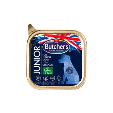 Hrana umeda pentru caini, Butcher s Junior, Pate, curcan si vita, 150g, cod 2129 ieftina