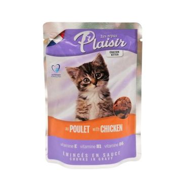 Hrana umeda pentru pisici, Plaisir, Kitten, cu pui, 100 g