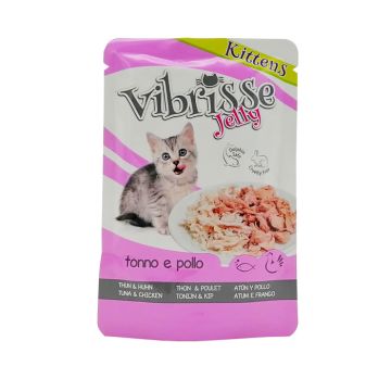 Hrana umeda pentru pisici Vibrisse, Kitten, Ton si Pui in Aspic