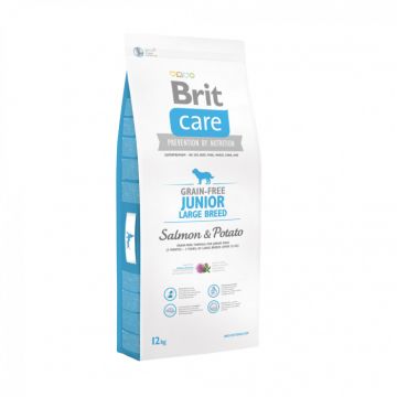 Hrana uscata pentru caini Brit Care, Grain-free, Junior, Talie mare, Somon Cartof, 12Kg