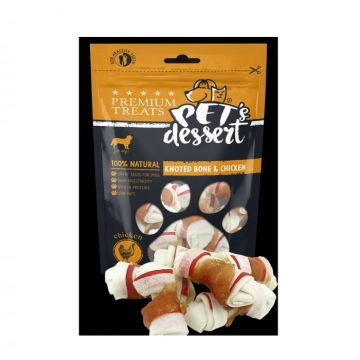 Pet s Desert, Recompense pentru caini, Dog Knoted BoneChicken, 80g