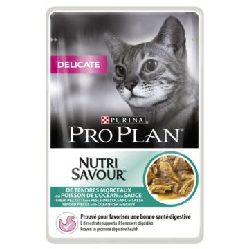 PURINA PRO PLAN DELICATE NUTRISAVOUR cu Curcan, hrana umeda pentru pisici, 85 g
