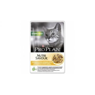 PURINA PRO PLAN STERILISED NUTRISAVOUR cu Pui, hrana umeda pentru pisici, 85 g
