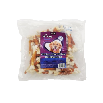 Recompense pentru caini Mr. Biffy, oase calciu cu pui, 500g