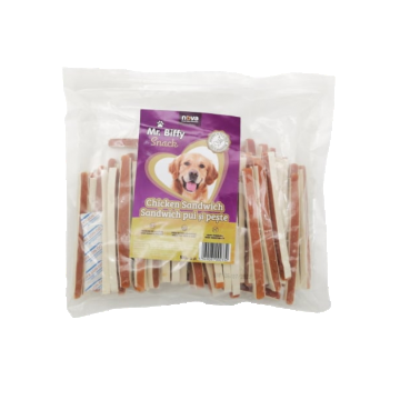 Recompense pentru caini Mr. Biffy, sandwich pui si peste, 500g