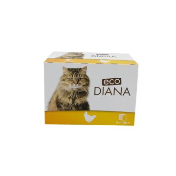 Set hrana umeda pentru pisici, Eco Diana, cu pui, 12x100 g, 300725