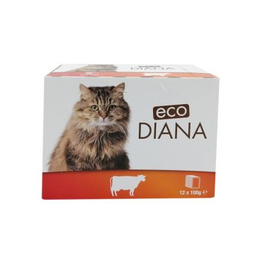 Set hrana umeda pentru pisici, Eco Diana, cu vita, 12x100 g, 300800