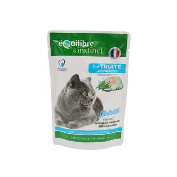 Set hrana umeda pentru pisici, EquilibreInstinct, Serenite, cu pastrav, dovlecei si cimbru, pentru pisici sterilizate,12 x 85 g la reducere