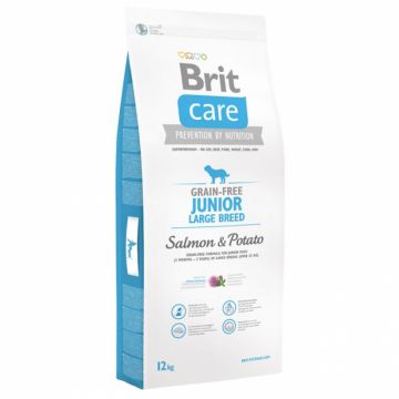 Brit care dog grain free, Junior large breed, somon si cartof, 12 kg