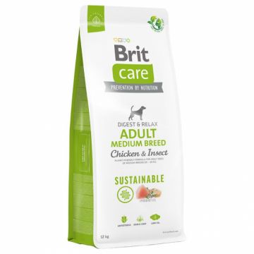 Brit care dog sustainable, Adult medium breed, pui si insecte, 12 kg