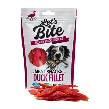 BRIT Let's Bite Meat Snacks Duck Fillet, Rață, recompense monoproteice fără cereale câini, file deshidratat, 80g