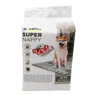Covorase absorbante pentru caini Croci Super Nappy, cu model Newspaper, 57x54 cm, 30 buc