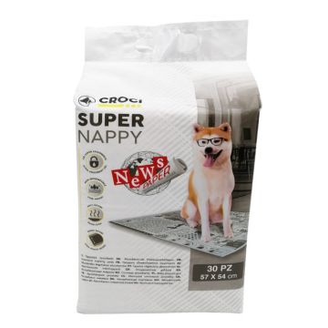 Covorase absorbante pentru caini, Super Nappy, cu model Newspaper, 57x54 cm, 30 buc, c6028720 la reducere