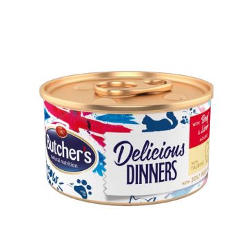 Hrana umeda Butchers Cat Delicious Dinner cu Vita si Ficat 85 g, cod 2037 de firma originala