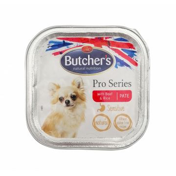 Hrana umeda pentru caini, Butcher, s Pro Series, pate cu vita si orez, 100 g, cod 2123