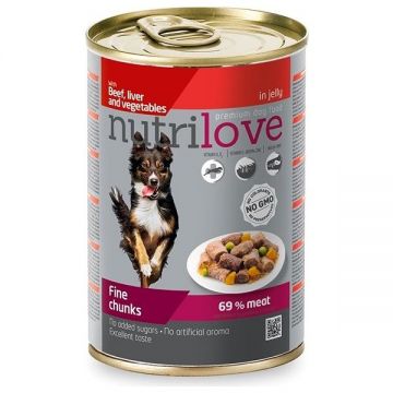 Hrana umeda pentru caini, Nutrilove,vita, ficat si legume in aspic, 415 g