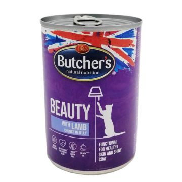 Hrana umeda pentru pisici, Butcher s Beauty, cu Miel, 400g, 1147 ieftina