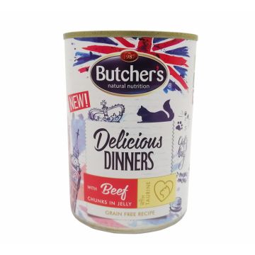 Hrana umeda pentru pisici, Butcher s Delicious dinners, vita in aspic, 400 g