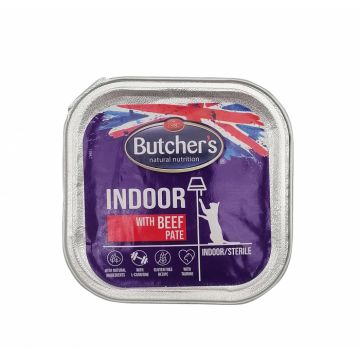 Hrana umeda pentru pisici, Butcher s Indoor Sterile, pate cu vita, 100 g, cod 2117