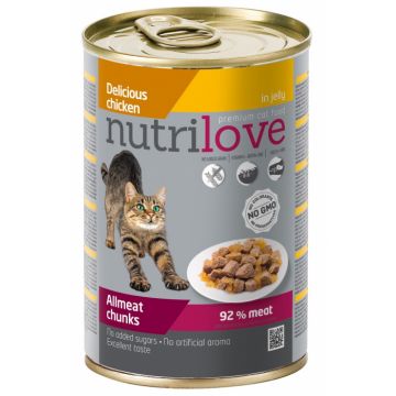 Hrana umeda pentru pisici, Nutrilove, pui in aspic, 415 g