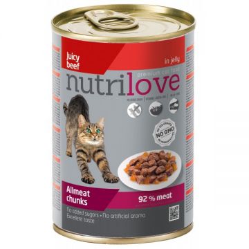 Hrana umeda pentru pisici, Nutrilove, vita in aspic, 415 g