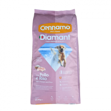 Hrana uscata pentru caini Cennamo Diamant Puppy,  Junior, Pui si orez, 15kg