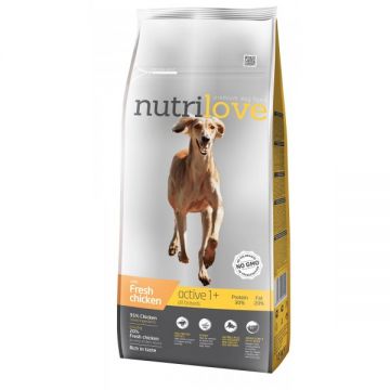 Hrana uscata pentru caini, Nutrilove, Active dog, cu pui proaspat, 12 kg