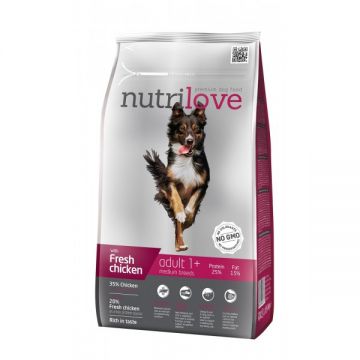 Hrana uscata pentru caini, Nutrilove, Medium breed, cu pui proaspat, 8 kg