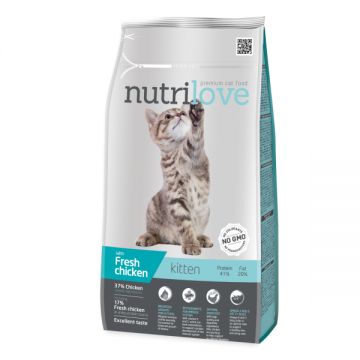 Hrana uscata pentru pisici Nutrilove Kitten, Junior, Pui, 8kg