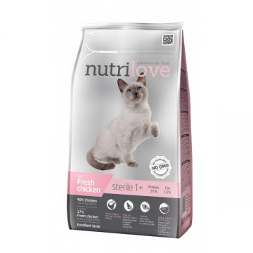 Hrana uscata pentru pisici Nutrilove, Sterilizat, Pui, 7kg