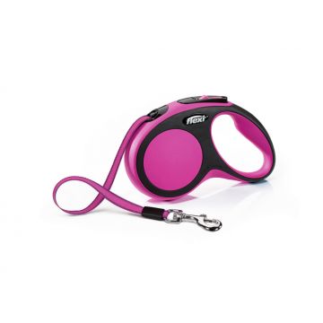 Leash Flexi New Comfort, cu banda, S, 5m, pana la 15 kg, roz, c5055836