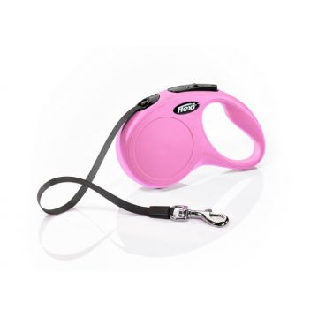 Lesa retractabila pentru caini Flexi Classic, S, 5m, cu banda, roz
