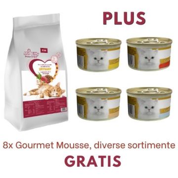 PACHET PROMO Hrana uscata pentru pisici, Mr. Biffy, premium, Urinary, 10 kg + 8x Gourmet mousse, diverse sortimente