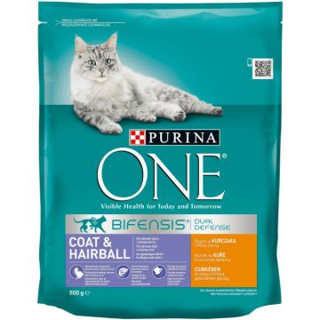 Purina ONE Adult Coat Hairball cu Pui, hrana uscata pentru pisici, 800 g