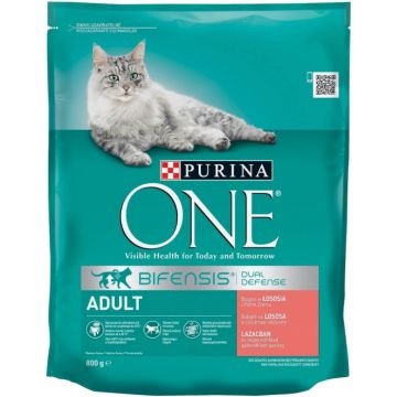 Purina ONE Adult cu Somon si Cereale integrale, hrana uscata pentru pisici, 200 g