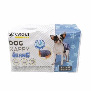 Scutece pentru caini, Croci Dog Nappy, model jeans, S-M, 30-39 cm