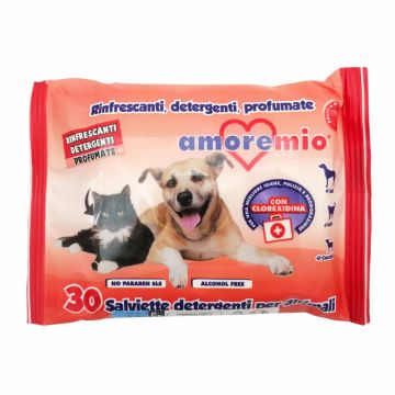 Servetele umede pentru animale, Amore Mio, cu Chlorhexidrina, 30 buc