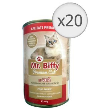 Set Hrana umeda pentru pisici Mr. Biffy, Vita, 20x415g