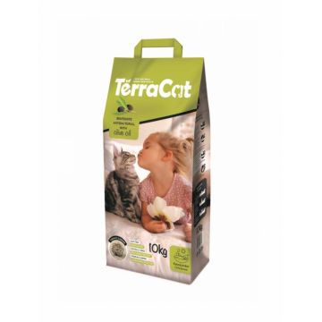 Asternut igienic pentru pisici Terra Cat, Bentonita, Antibacterian, Ulei de masline, 10kg