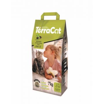 Asternut igienic pentru pisici Terra Cat, Bentonita, Antibacterian, Ulei de masline, 7kg