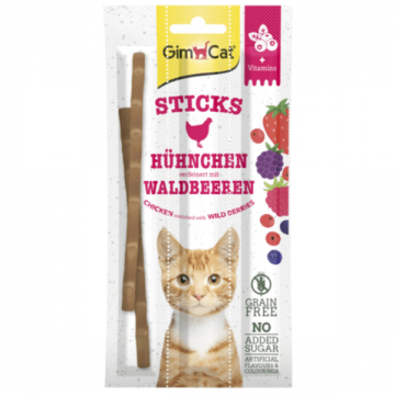 Batoane pentru pisici Gimcat Sticks Pui & Fructe de padure 3x5g