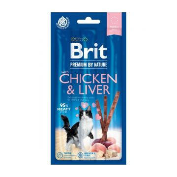 BRIT Premium By Nature, recompense fără cereale pisici, batoane, Pui și Ficat, 3buc