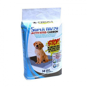 Covorase absorbante pentru caini Croci Super Nappy, No Yellow Spot, Carbon activ, 57 x 54 cm, 14 bucati