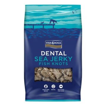 FISH4DOGS Dental Sea Jerky Fish Knots, XS-XL, Pește, punguță recompense fără cereale câini, deshidratat, 100g