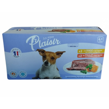 Hrana umeda pentru caini Plaisir, Multi pack, Pui si curcan, 4 x 300g