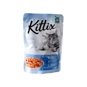 Kittix Hrana umeda pisici adulte, curcan, 24x85g
