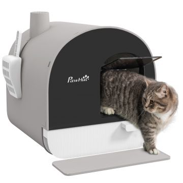 PawHut Litieră Închisă pentru Pisici cu Filtre, Cupă și Tavă Detașabilă, Cadru PP, 43x44x47 cm, Gri | Aosom Romania