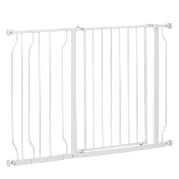 PawHut Poartă de Siguranță pentru Câini din Oțel și ABS, Poartă Extensibilă pentru Câini pentru Scări și Uși, 75-115 cm, Alb