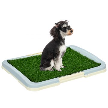 Pawhut Toaleta Pentru Caini, Litiera Portabila Pentru Catei Cu Iarba Artificiala, Panou Cu Grila, Tava, 63 x 48,5 cm | Aosom Romania